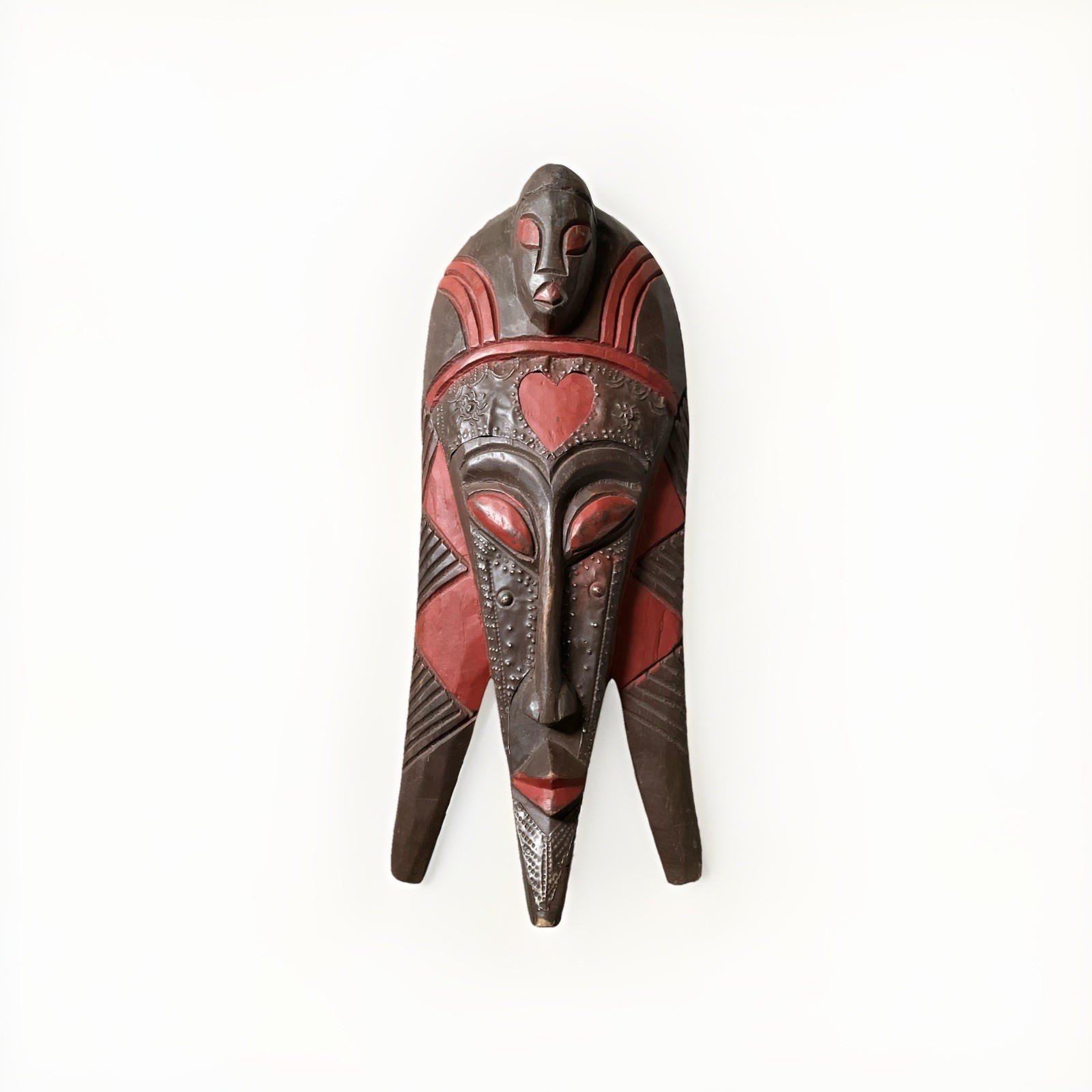 Large Handcrafted Ghana African Tribal Wood Wall Mask 20” Hand Carved Folk Art