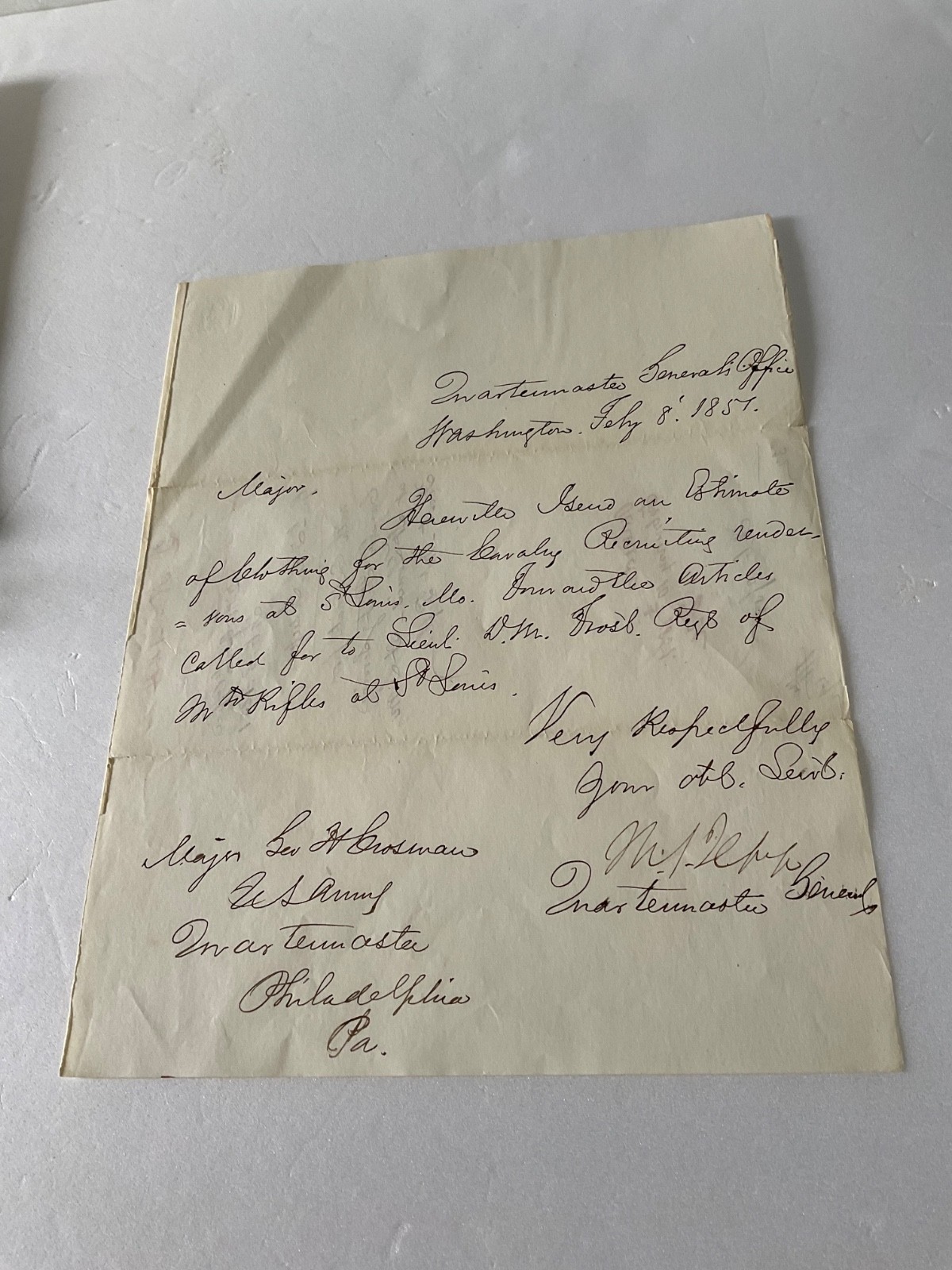 US CAVALRY RGT OF MOUNTED RIFLES ORDER GENERAL THOMAS JESUP ST LOUIS MO US CAVALRY RGT OF MOUNTED RIFLES ORDER GENERAL THOMAS JESUP ST LOUIS MO