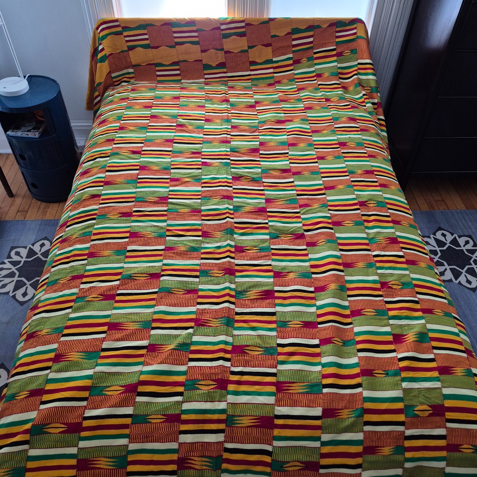 HUGE Vintage Stunning Hand Woven African Ewe Kente Cloth Textile 122 x 88 inches