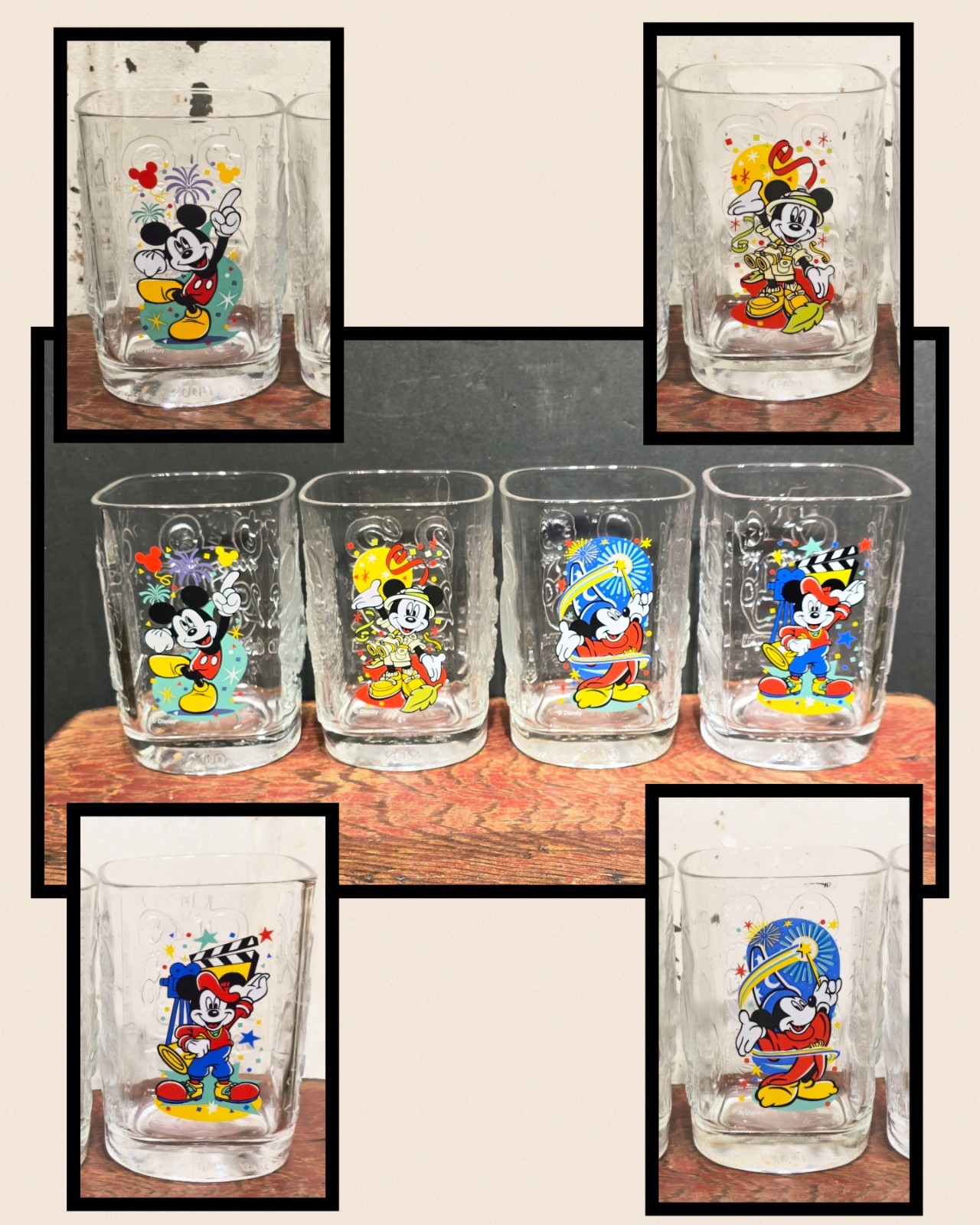 Walt Disney McDonalds Mickey Year 2000 Celebration Square Glasses Set of 4 NEW