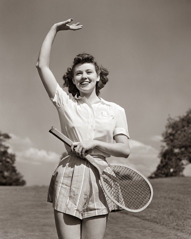 1940s Americana Vintage Photo Reprint Tennis Player Woman Black & White 8x10 1940s Americana Vintage Photo Reprint Tennis Player Woman Black & White 8x10