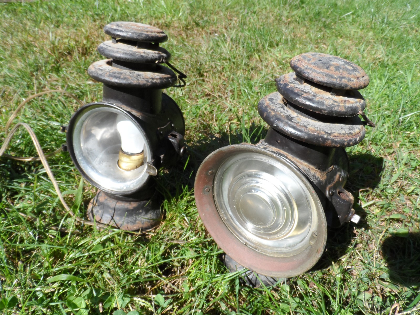 2 Vintage Dietz Octo Driving Lamp Carriage Lantern Wired One Lens