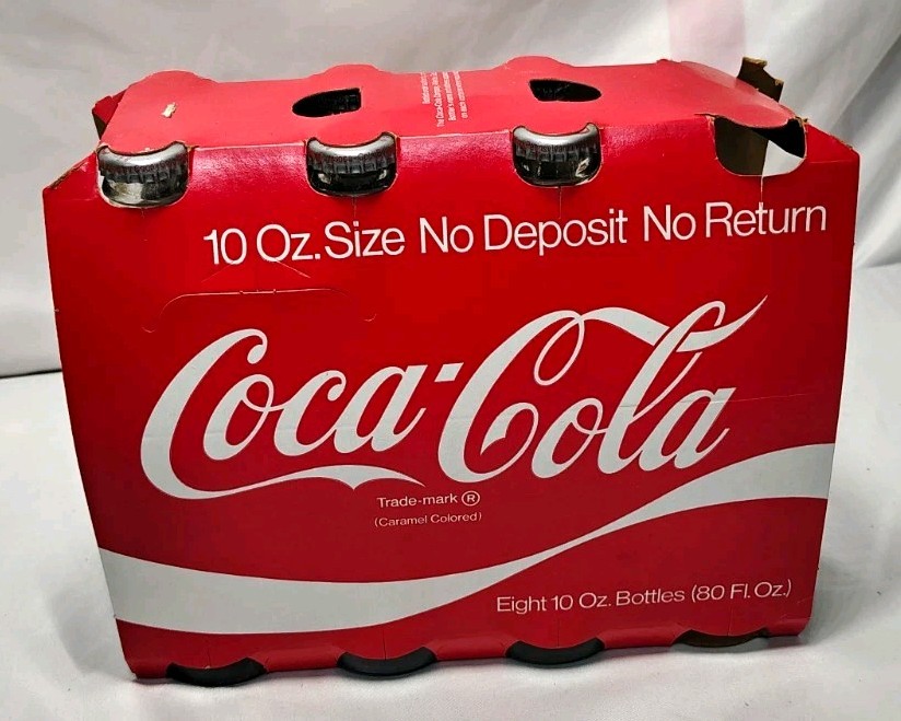VINTAGE EARLY 1970Ss 8 PACK PAPERBOARD 10 Oz COCA COLA BOTTLES BOTTLES 6 FILLED