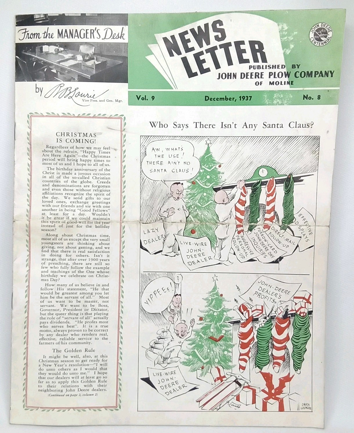 Antique 1937 Christmas Advertising John Deere Plow Company News Letter