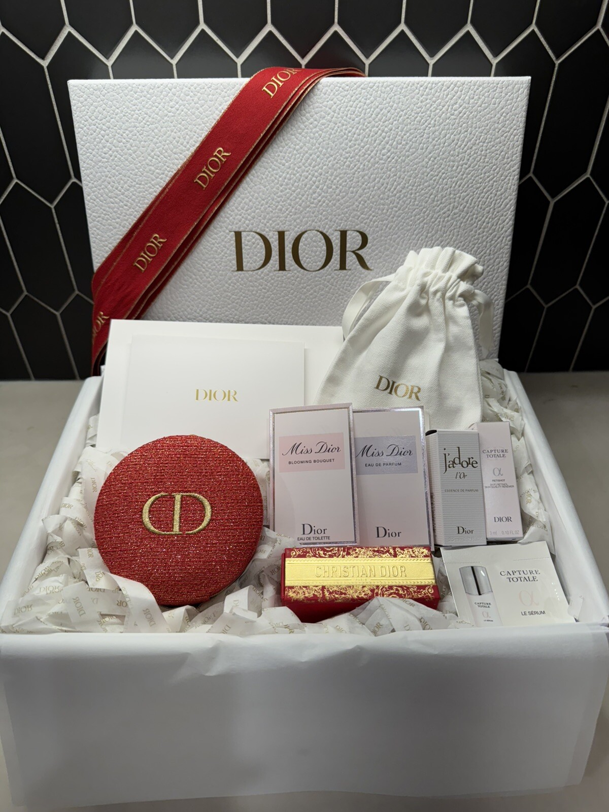 DIOR 2025 Lunar New Year Red Vanity Case + 6 PC Makeup, Fragrance & Skincare Set