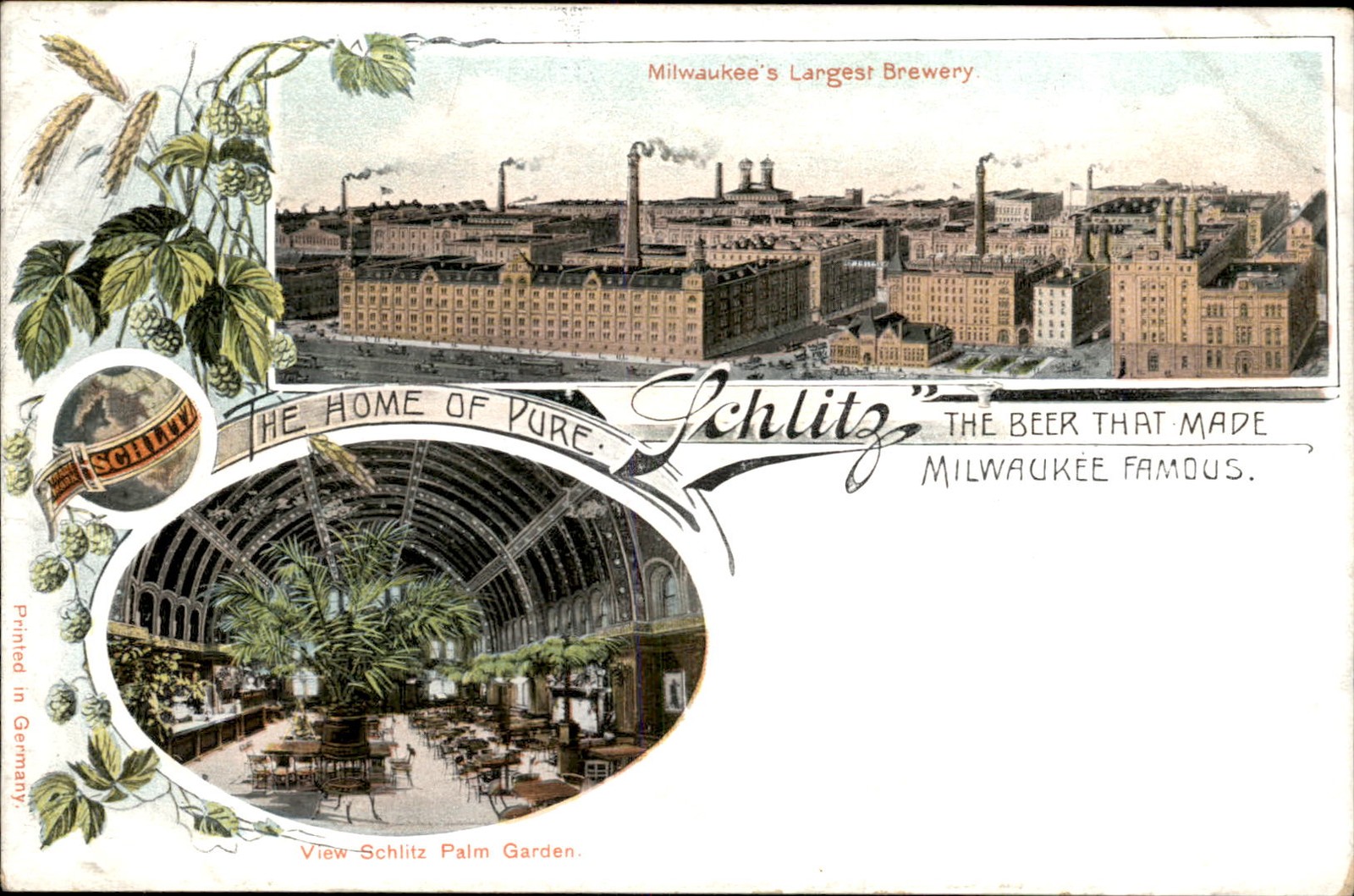 Milwaukee WI Schlitz Brewery Schlitz Palm Garden c1900s-10s Vintage Postcard bhn