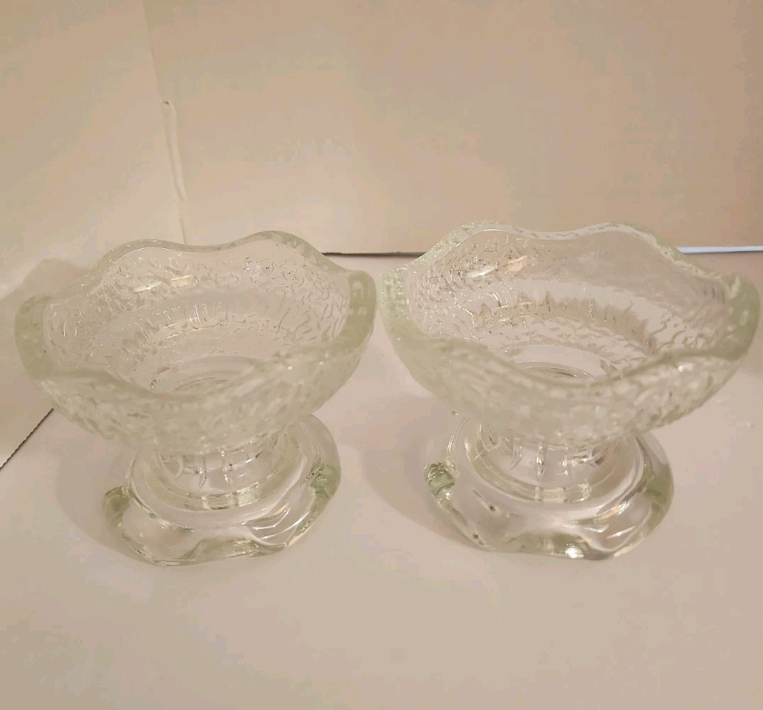 Anchor Hocking Clear Pebbled Glass Taper or Votive Candleholders  Pedestal...