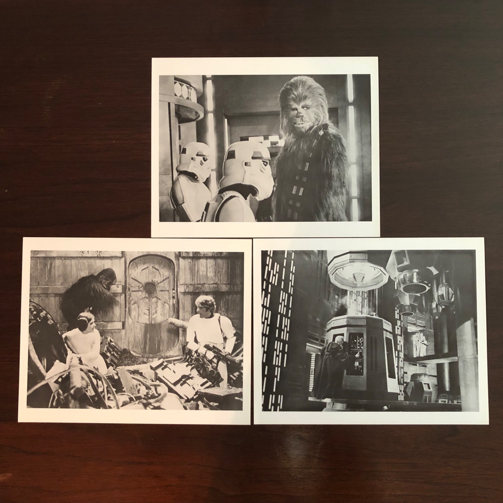 Vtg 1977 Star Wars Original Press Photo Lot (3) B&W 8x10 Leia Han Obi-Wan Chewie