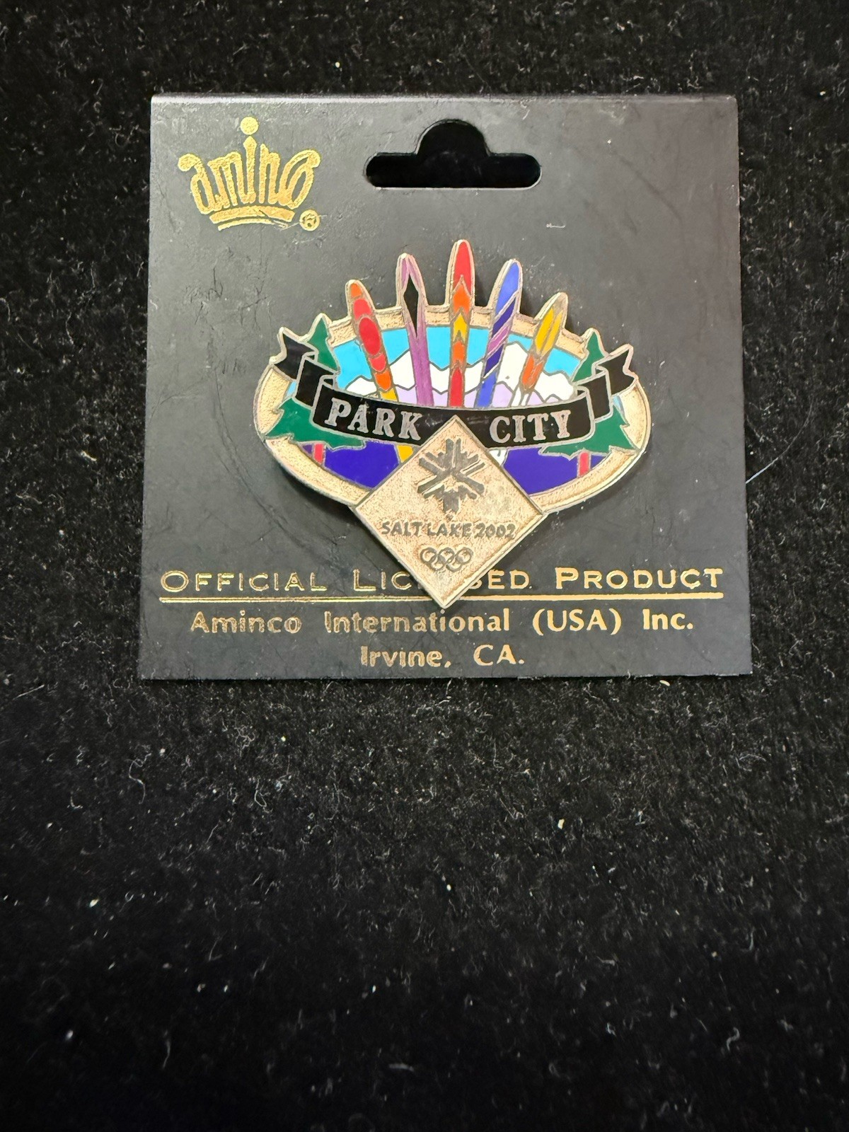 Vintage Official 2002 Winter Olympics Park City Utah Lapel Pin - Original Card