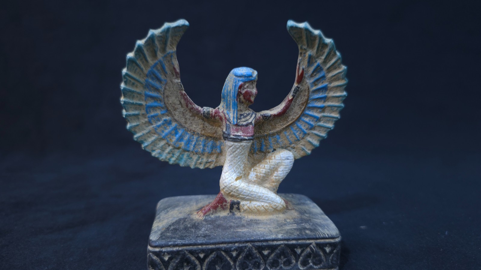 Ancient Egyptian Antiques Isis Winged Goddess Statue Rare Painted Stone Figurine