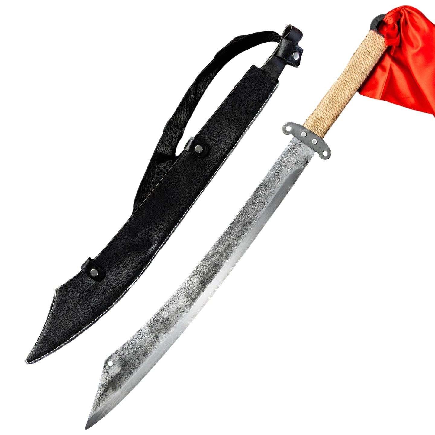 Chinese Big Sword Movie Prop, High Manganese Steel Blade, Leather Sheath Wushu