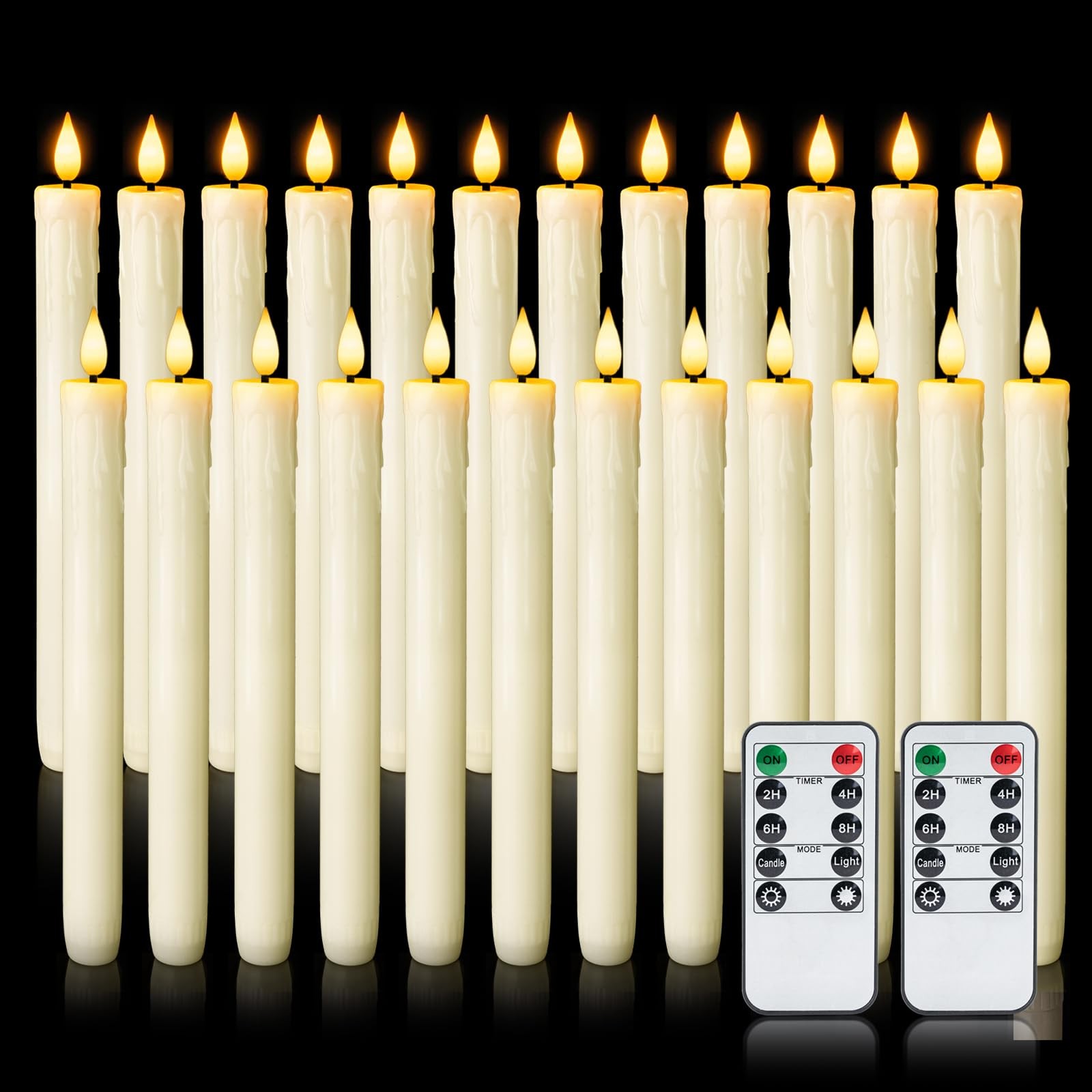 Homemory 24 Pcs Real Wax Flameless Taper Candles with Remote Timer and Dimmer, B