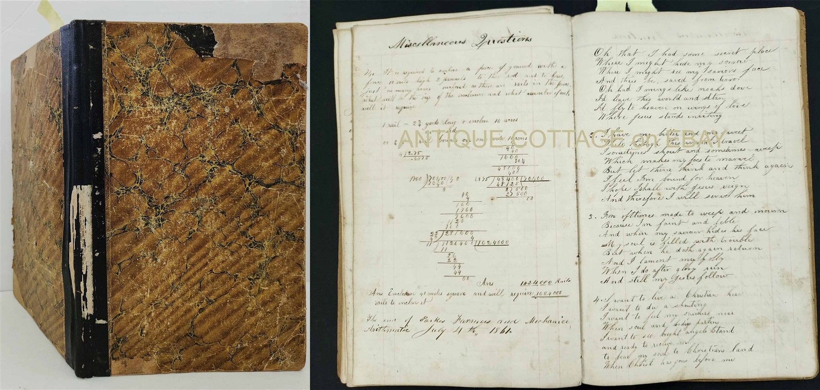 1891 antique MATH CYPHER w CIVIL WAR POETRY stroudsburg rowlesburg DEPUE M ELLET