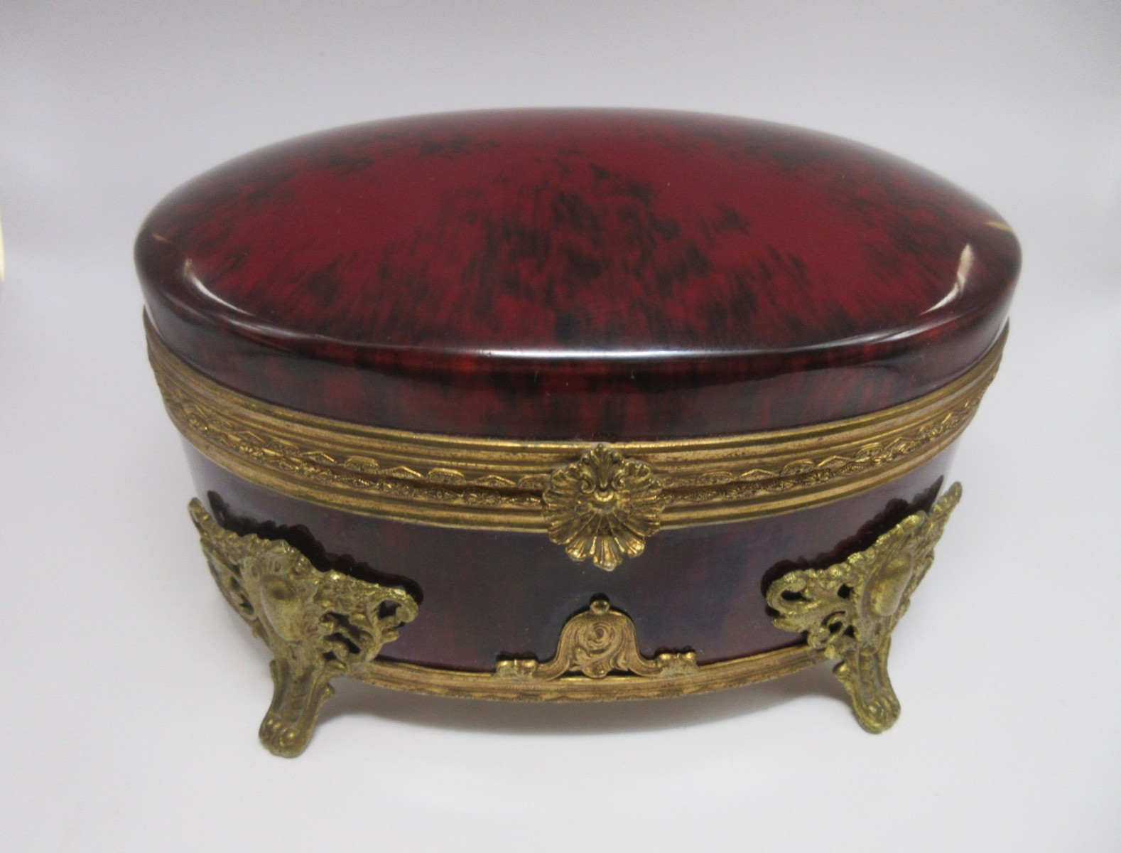 RARE COLOR Burgundy Black Antique French Porcelain Ormolu Box Paul Milet Sevres