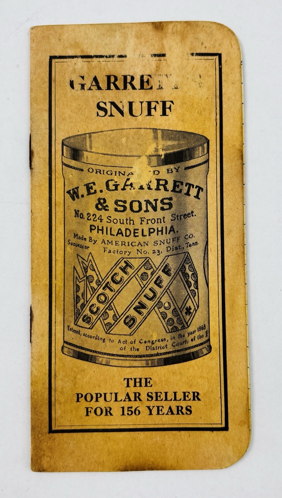 1938-39 Garrett's Scotch Snuff Calendar Notebook Memphis TN Factory 1938-39 Garrett's Scotch Snuff Calendar Notebook Memphis TN Factory