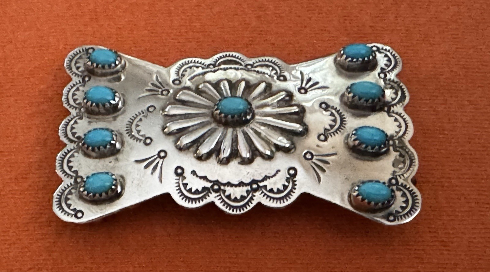 VTG Navajo Morgan Pete MP Stamped Sterling Silver Turquoise Cluster Belt Buckle