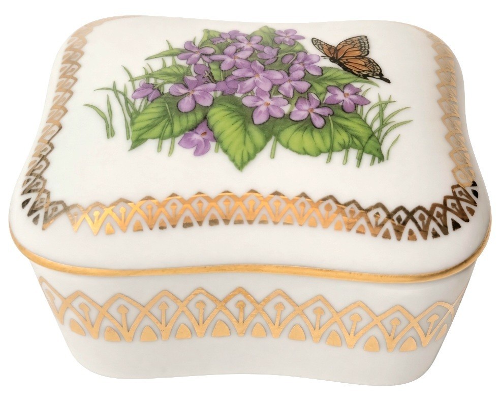 Vtg 1989 Heritage House Porcelain Music Box Violets Lara's Theme Japan Works Vtg 1989 Heritage House Porcelain Music Box Violets Lara's Theme Japan Works