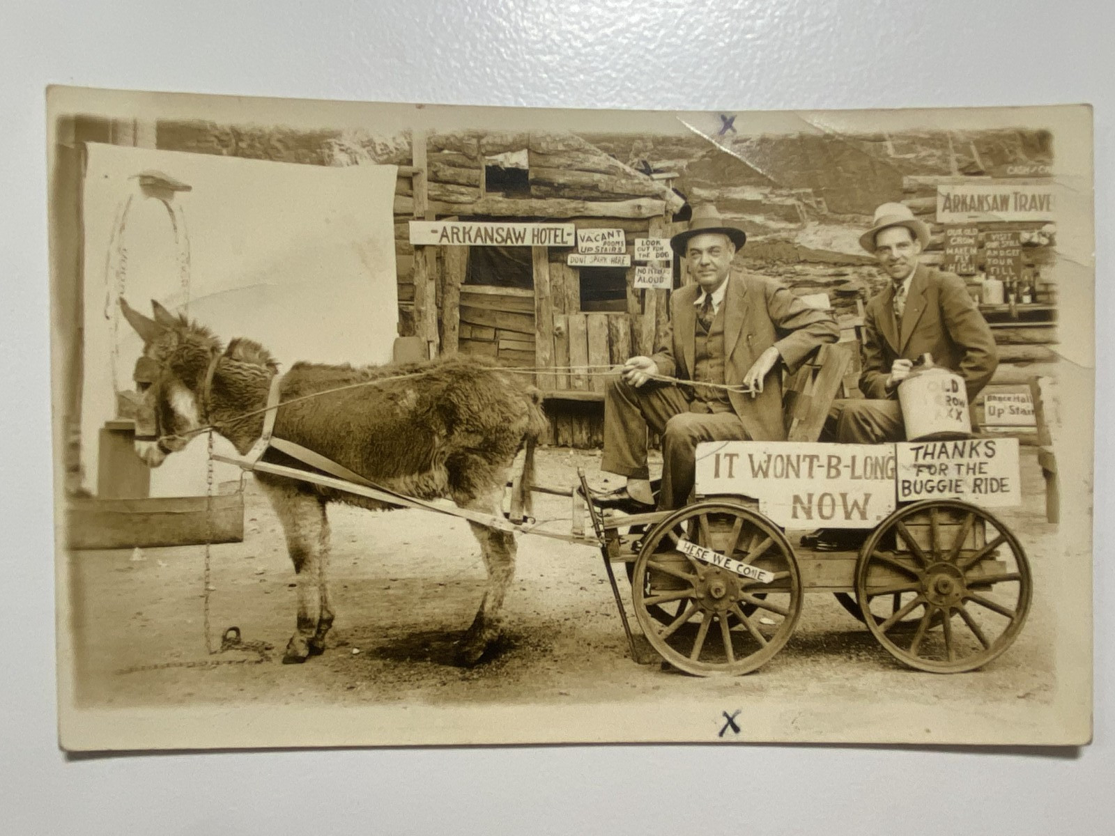 Vintage Happy Hollow Hot Springs Arkansas Donkey Buggy Real Photo Postcard RPPC