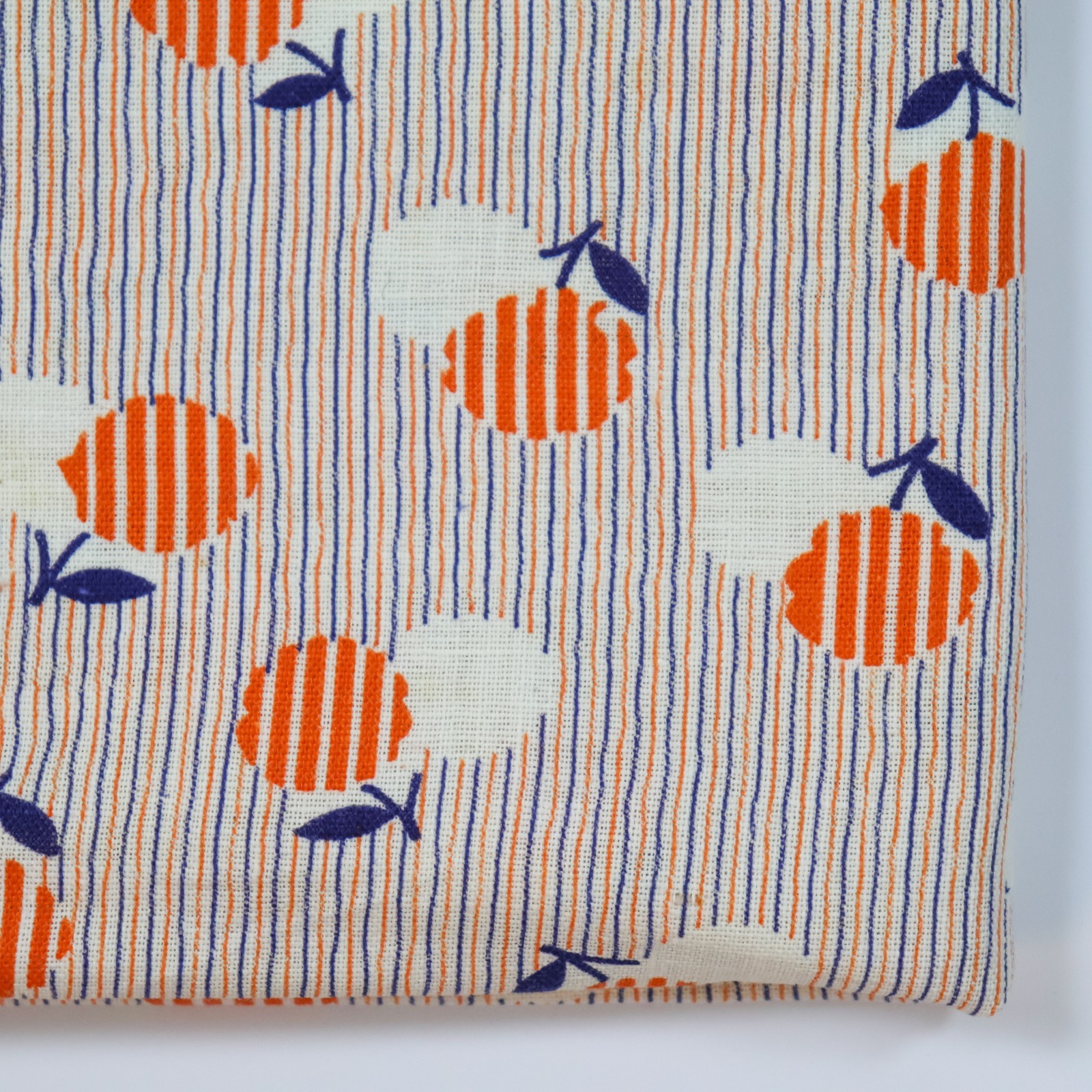 Vintage Feedsack Fabric Oranges Fruits 1940s Old 18x18 Orange White Navy Stripe
