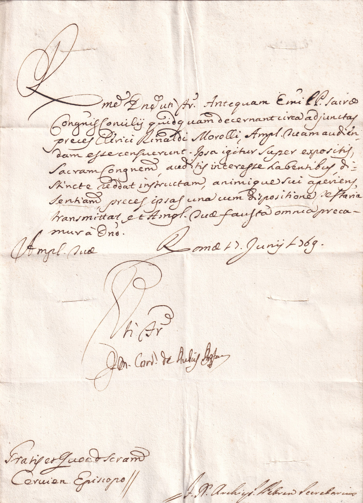 YY663-CARDINAL FERDINANDO MARIA DE ROSSI AUTOGRAPH 1769 YY663-CARDINAL FERDINANDO MARIA DE ROSSI AUTOGRAPH 1769