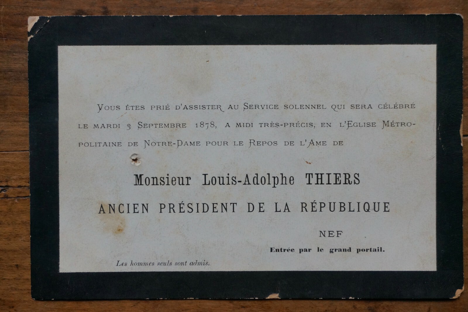 THIERS LOUIS-ADOLPHE-FAIRE-PART DE DEATHS-CELEBRATION DE LA BURPULTURE-3/9/1878