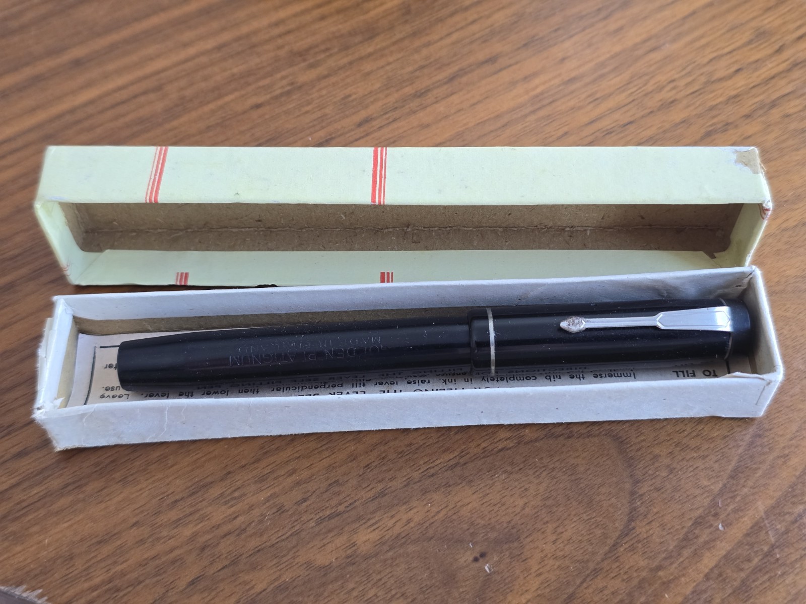 Vintage Golden Platignum (England) Fountain Pen, Box and Paper, Unrestored