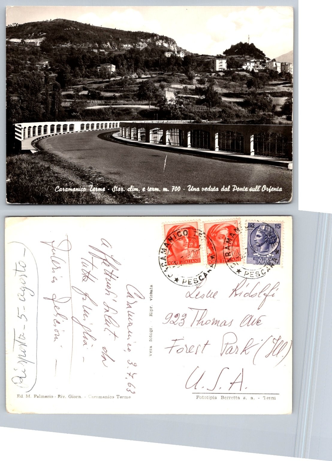 Caramanico Terme Orfento Bridge Italy 1963 Postcard Caramanico Terme Orfento Bridge Italy 1963 Postcard