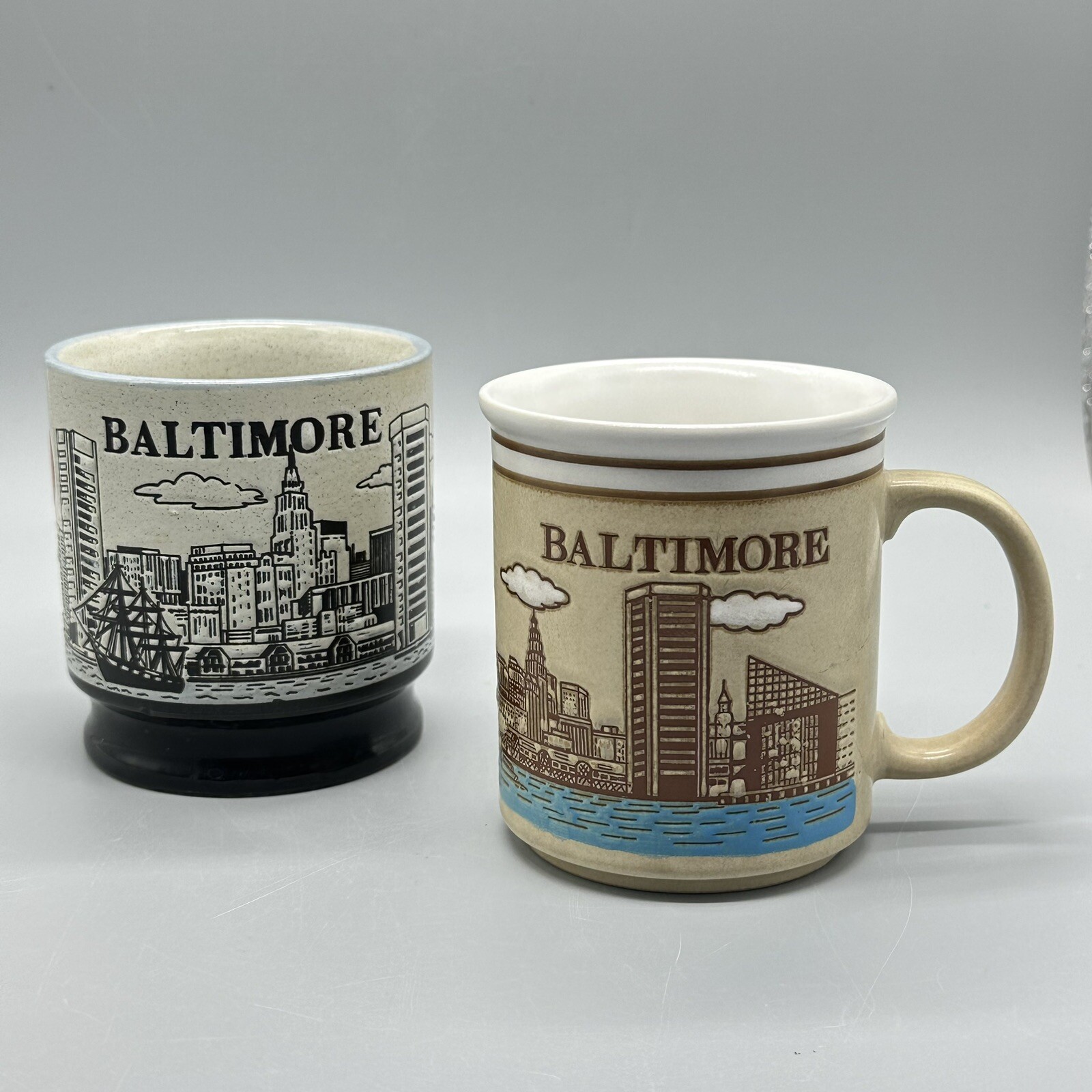 Vtg Otagiri Japan Set Of 2 Embossed Baltimore Maryland Ceramic Coffee Tea Mugs