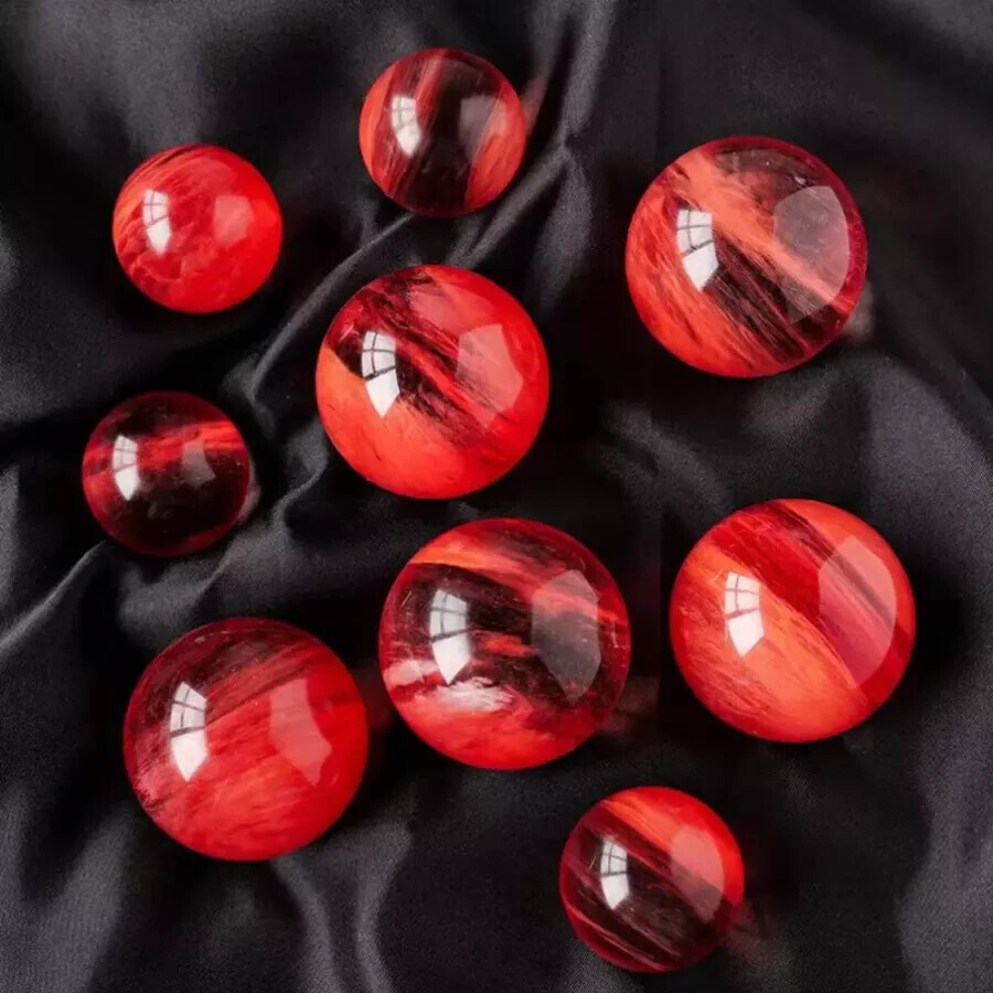 1pc red smelting quartz sphere crystal polished ball healing decor gift+stand