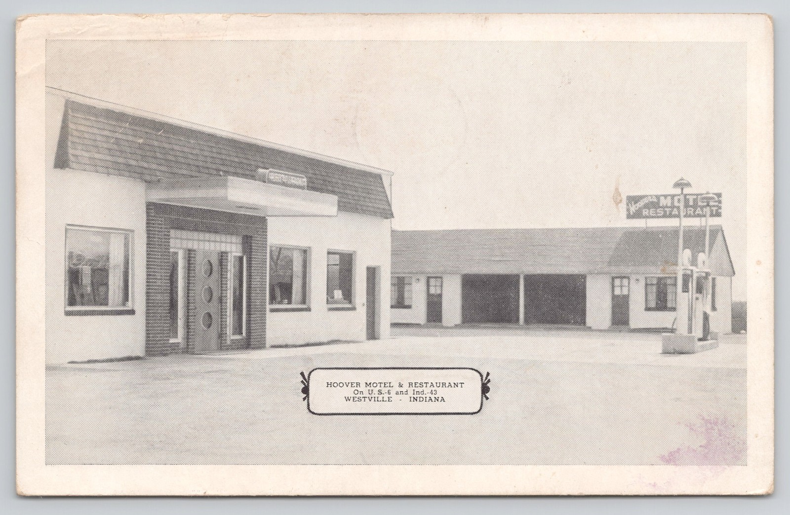 Gas Service Station Hoover Motel Restaurant Westville IN Indiana 1939 Postcard Gas Service Station Hoover Motel Restaurant Westville IN Indiana 1939 Postcard