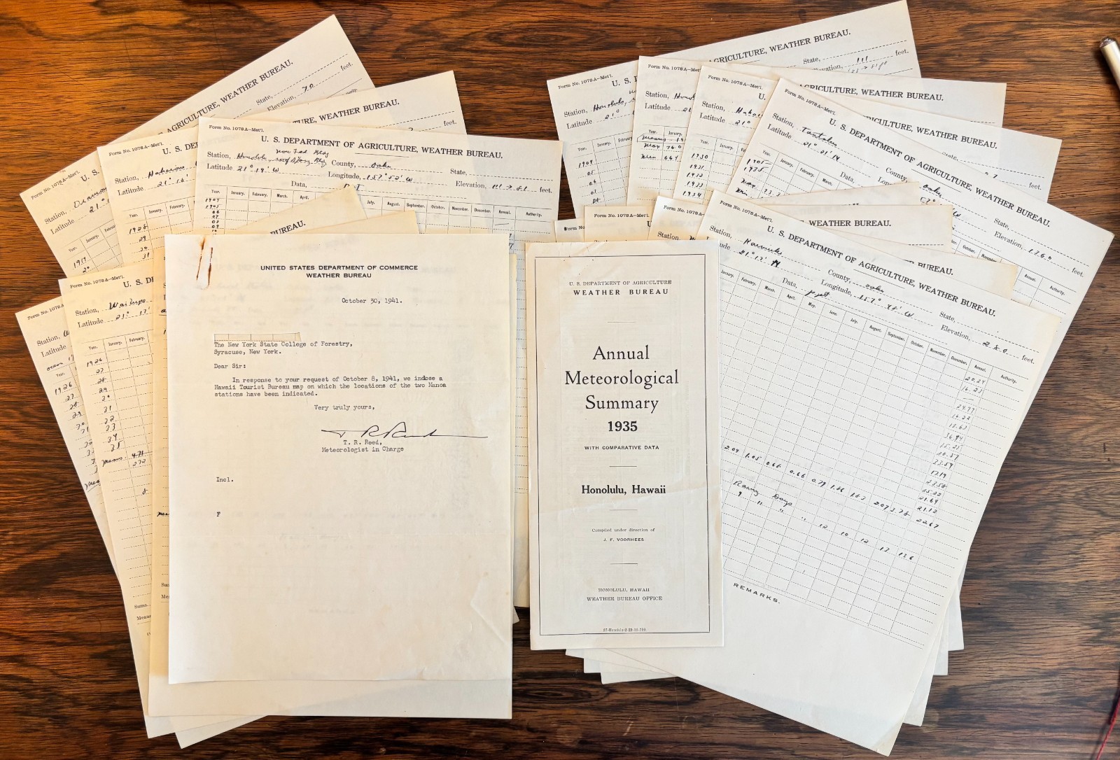 HONOLULU HAWAII WEATHER BUREAU METEOROLOGICAL SUMMARY 1935 OAHU, HI DATA SHEETS