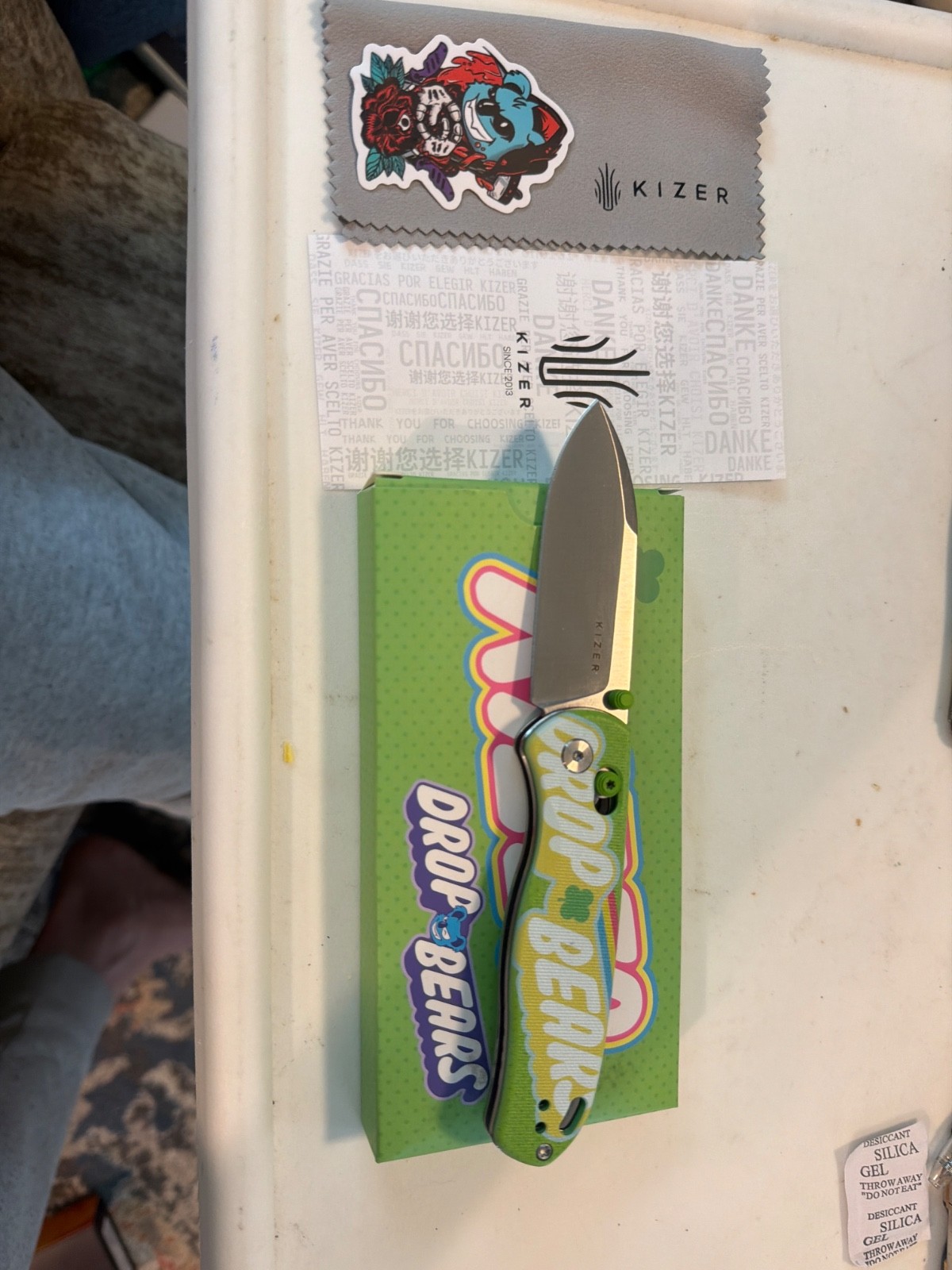 DISCONTINUED LIMITED RUN Kizer Drop Bear GREEN Folding Knife DISCONTINUED LIMITED RUN Kizer Drop Bear GREEN Folding Knife