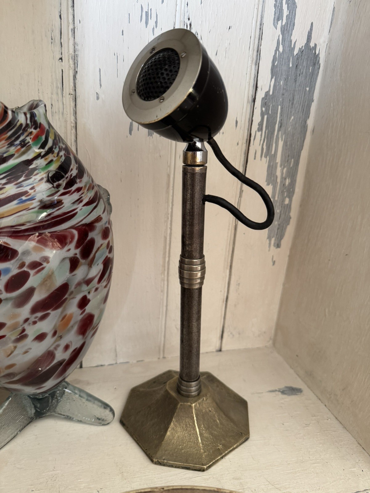 Vintage radio microphone  1940s/50s Cast Brass base and adjustable boom.