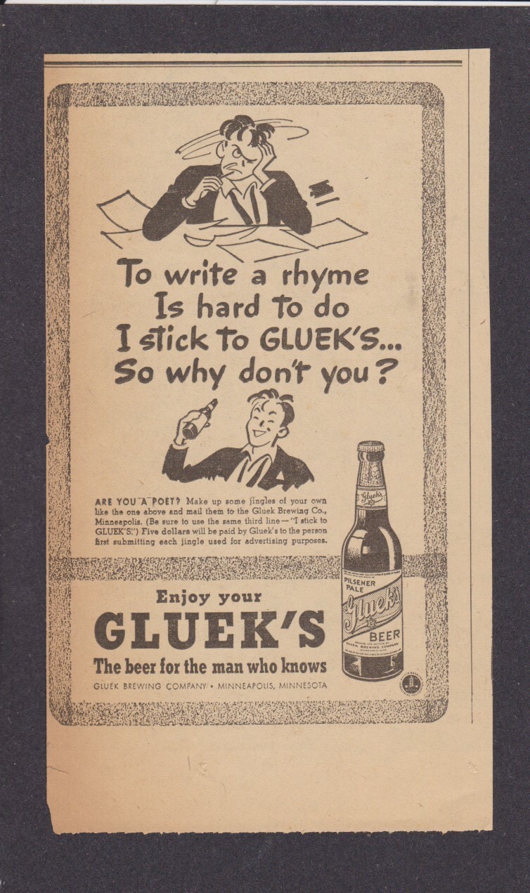 1940 Gluek's Beer Newsp. Ad Print - Davenport Daily Times -ENJOY YOUR GLUEK'S