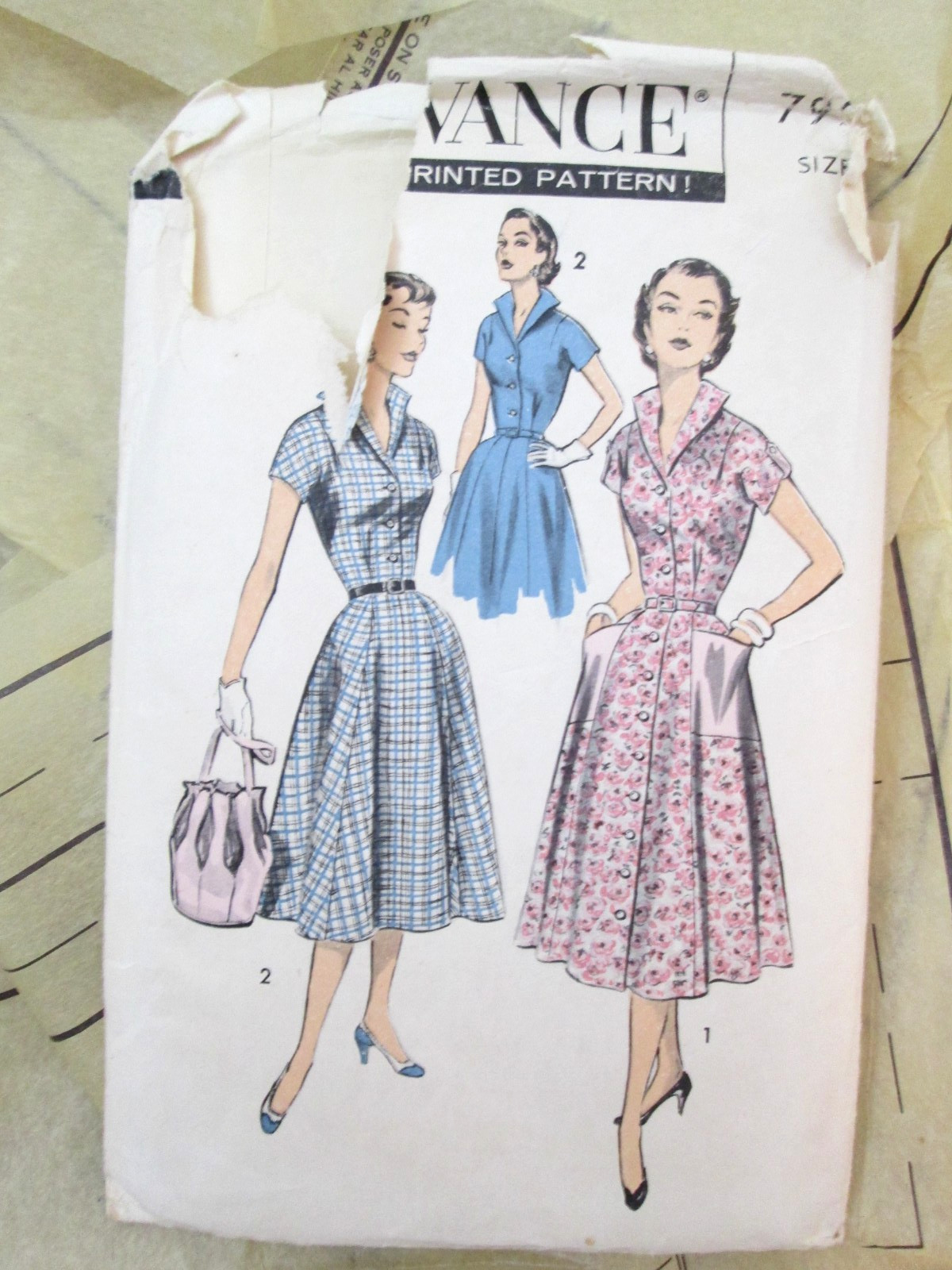 Vintage Advance Sewing Pattern 7993 1950s Misses Dress Size 18 Complete Vintage Advance Sewing Pattern 7993 1950s Misses Dress Size 18 Complete