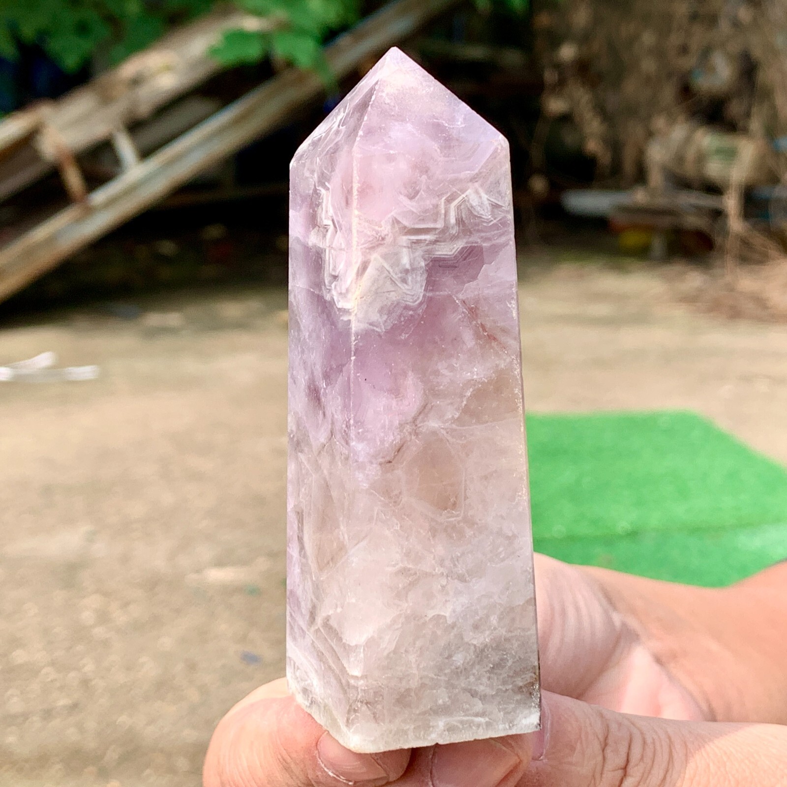 159G Natural Amethyst pink powder Crystal Obelisk Quartz Pillars Healing