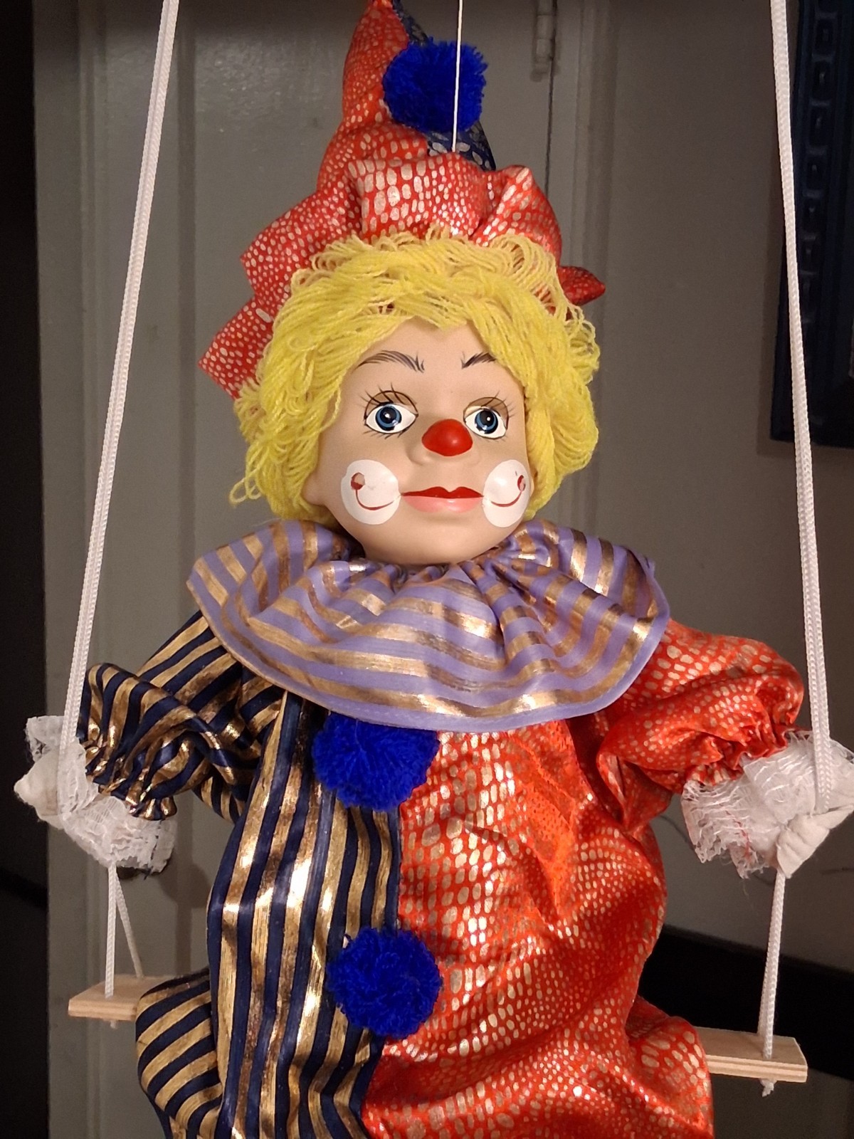 Vintage Porcelain Swinging Clown 