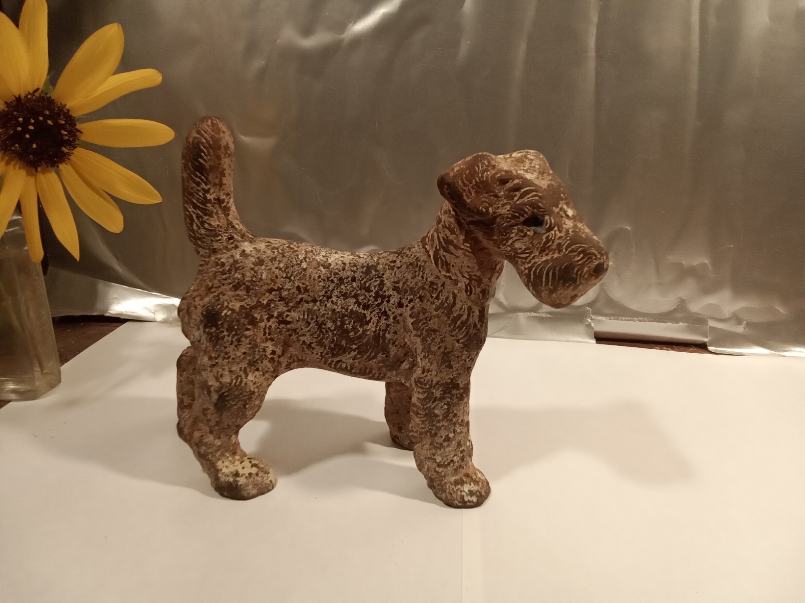 Antique HUBLEY Wire Hair Fox Terrier Dog #407 Cast Iron Looking Right