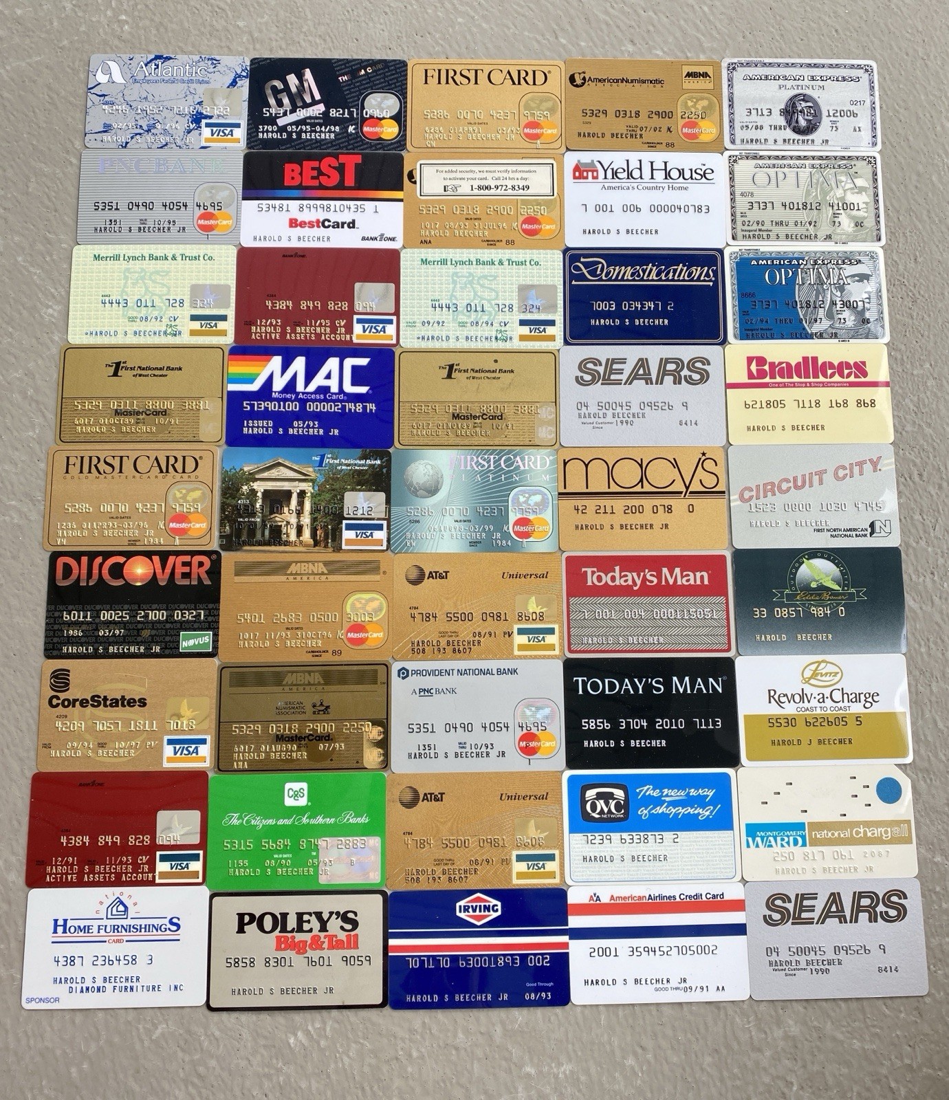 LOT 45 Vintage Credit Charge Card 1980s 1990’s Bank Gas Sears Amex SAME Person