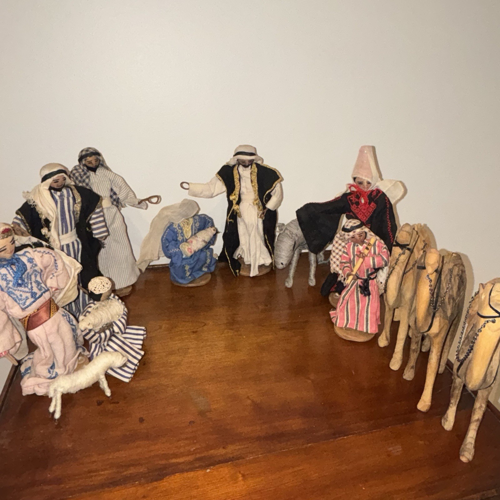 VTG 15pc Palestinian YWCA Refugee Camp Nativity Set Jericho Jordan Wooden Camels