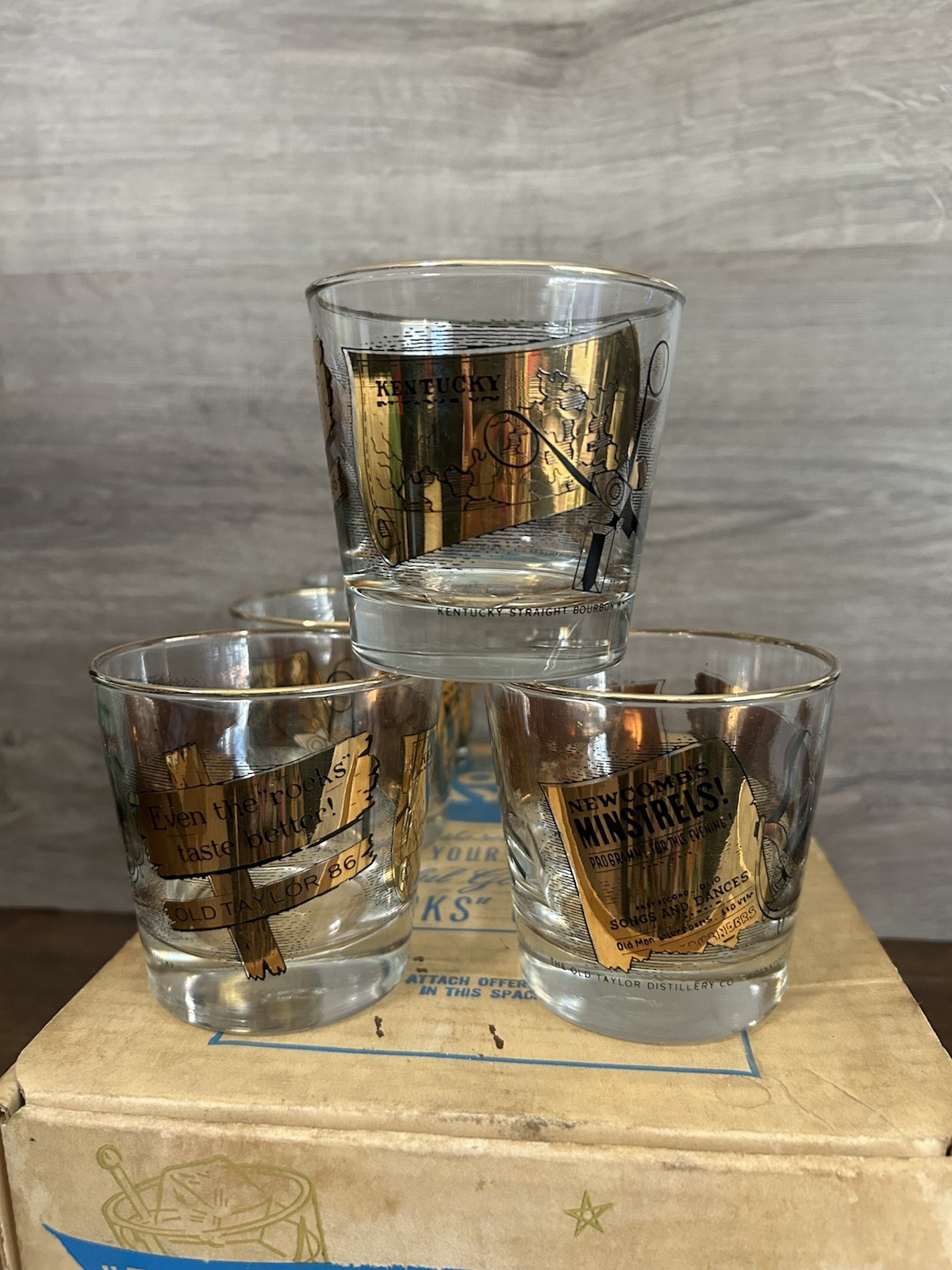 Vintage Set Of Old Taylor Whiskey Rocks Glasses in Original Box Vintage Set Of Old Taylor Whiskey Rocks Glasses in Original Box