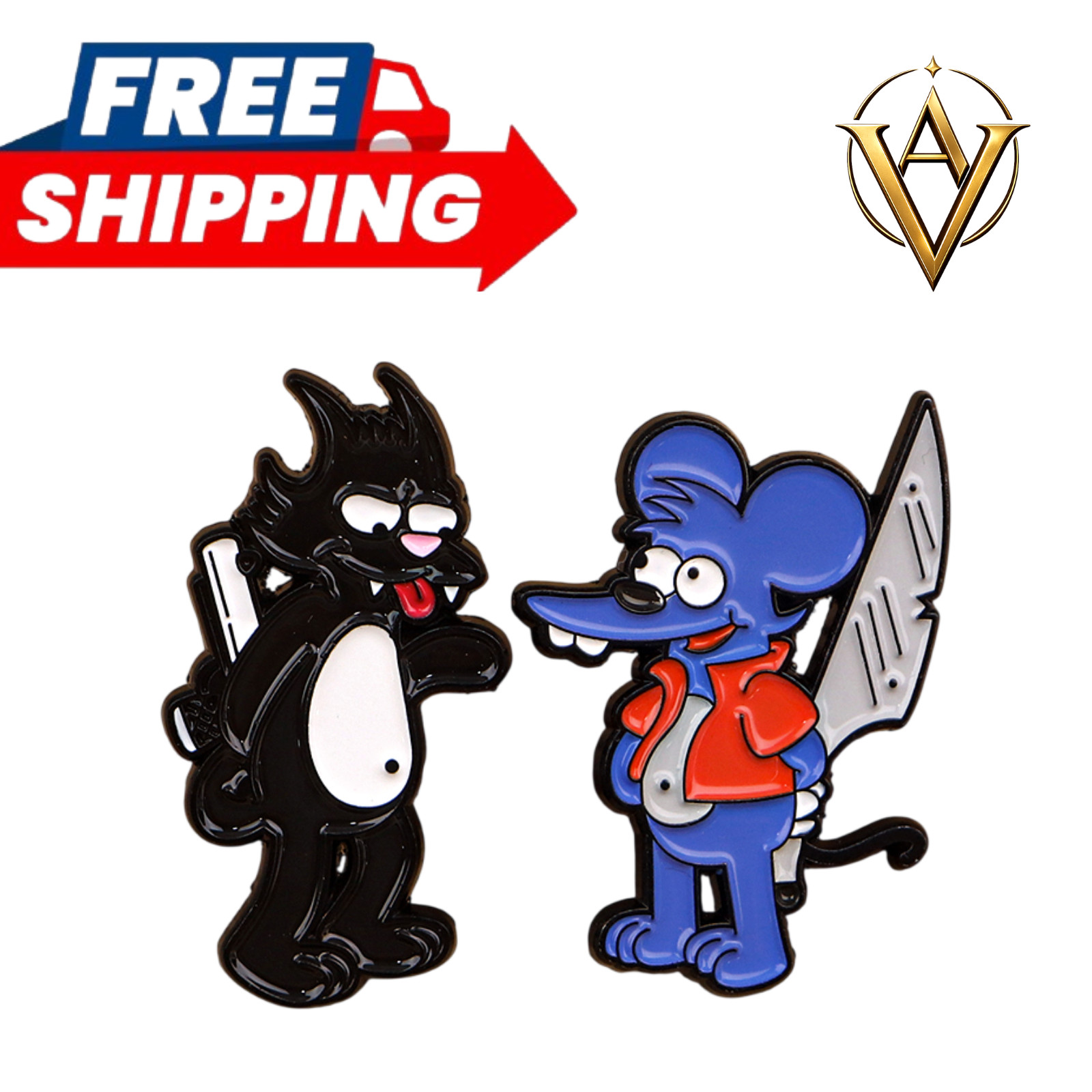 The Simpsons Itchy Scratchy 2PCS Enamel Pin Set Collectible Gift The Simpsons Itchy Scratchy 2PCS Enamel Pin Set Collectible Gift
