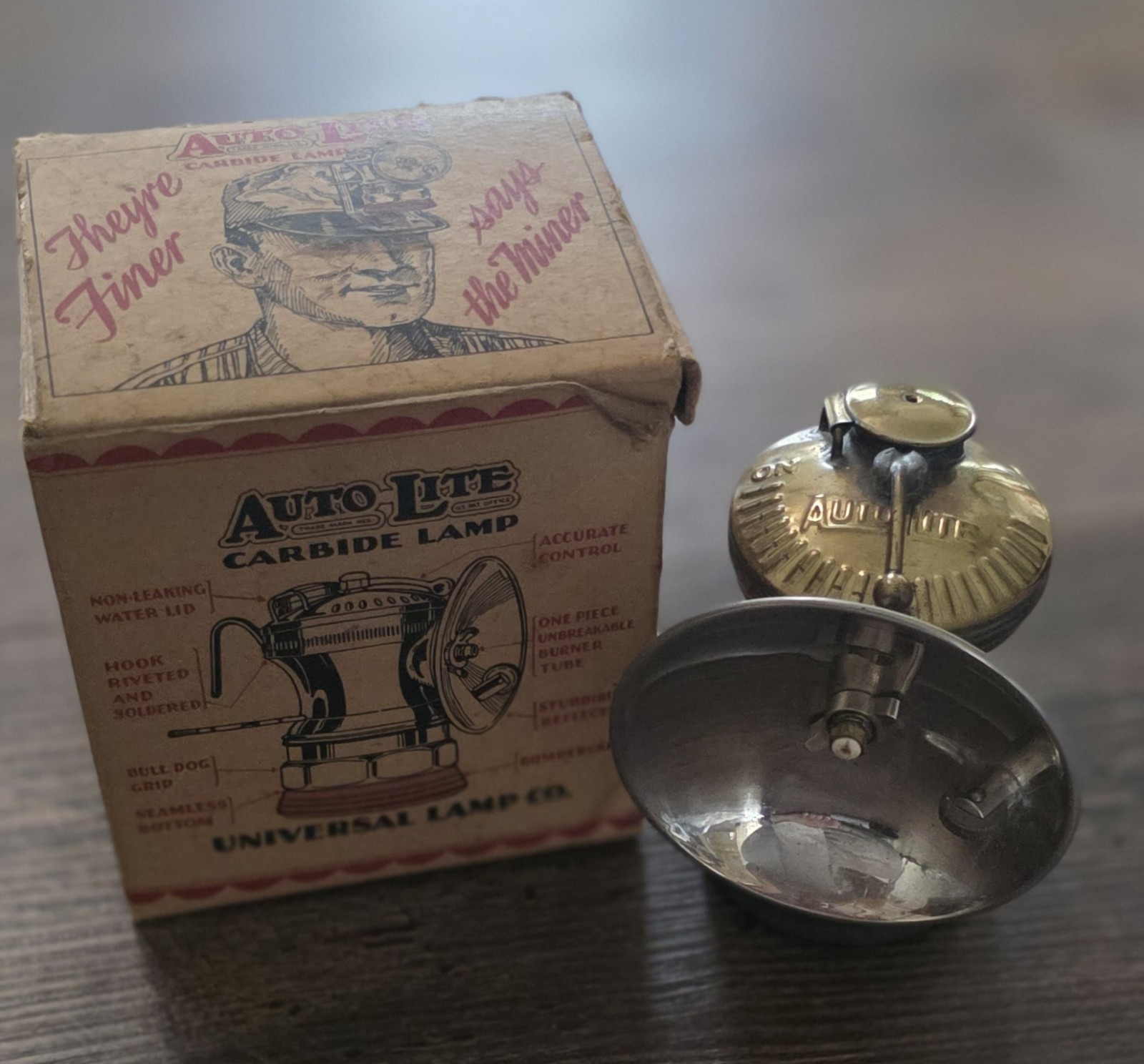 NOS RARE Vintage AutoLite Carbide Lamp Lantern w/ Box Universal Lamp Co Read
