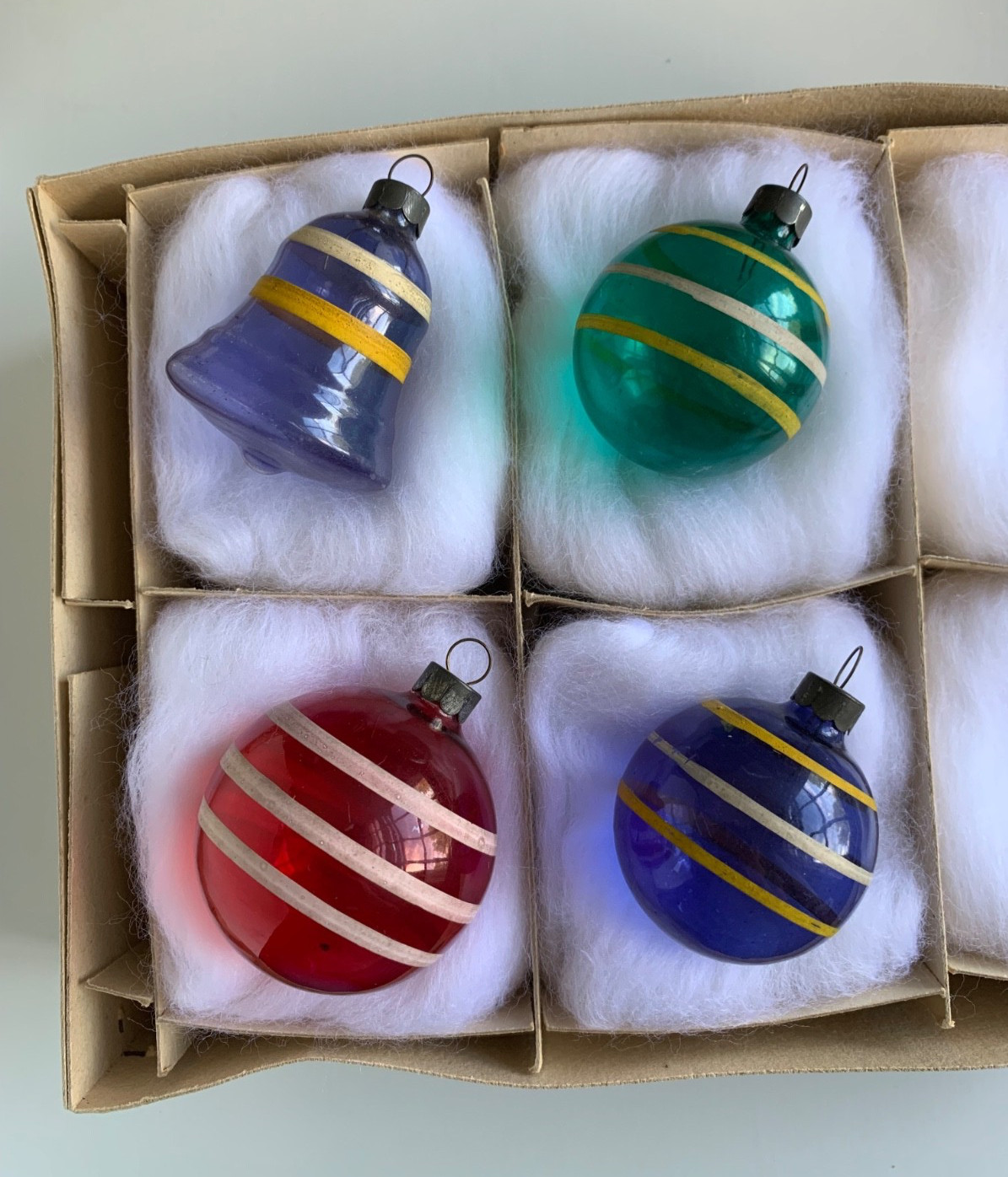 VTG Lot of 4 Pre WWII Unsilvered Corning Shiny Brite Striped Ornaments US of A