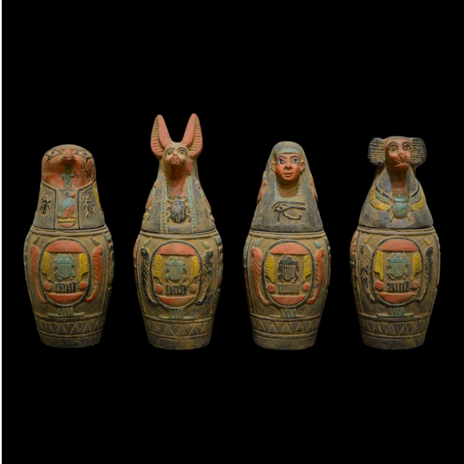 RARE ANCIENT EGYPTIAN ANTIQUITIES 4 Stone Box Canopic Jars Internal Organs RARE ANCIENT EGYPTIAN ANTIQUITIES 4 Stone Box Canopic Jars Internal Organs