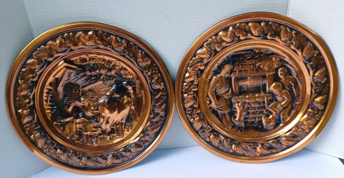 Vtg Coppercraft Guild Wall Art Relief Copper Plate Blacksmith & Family Set 2 13