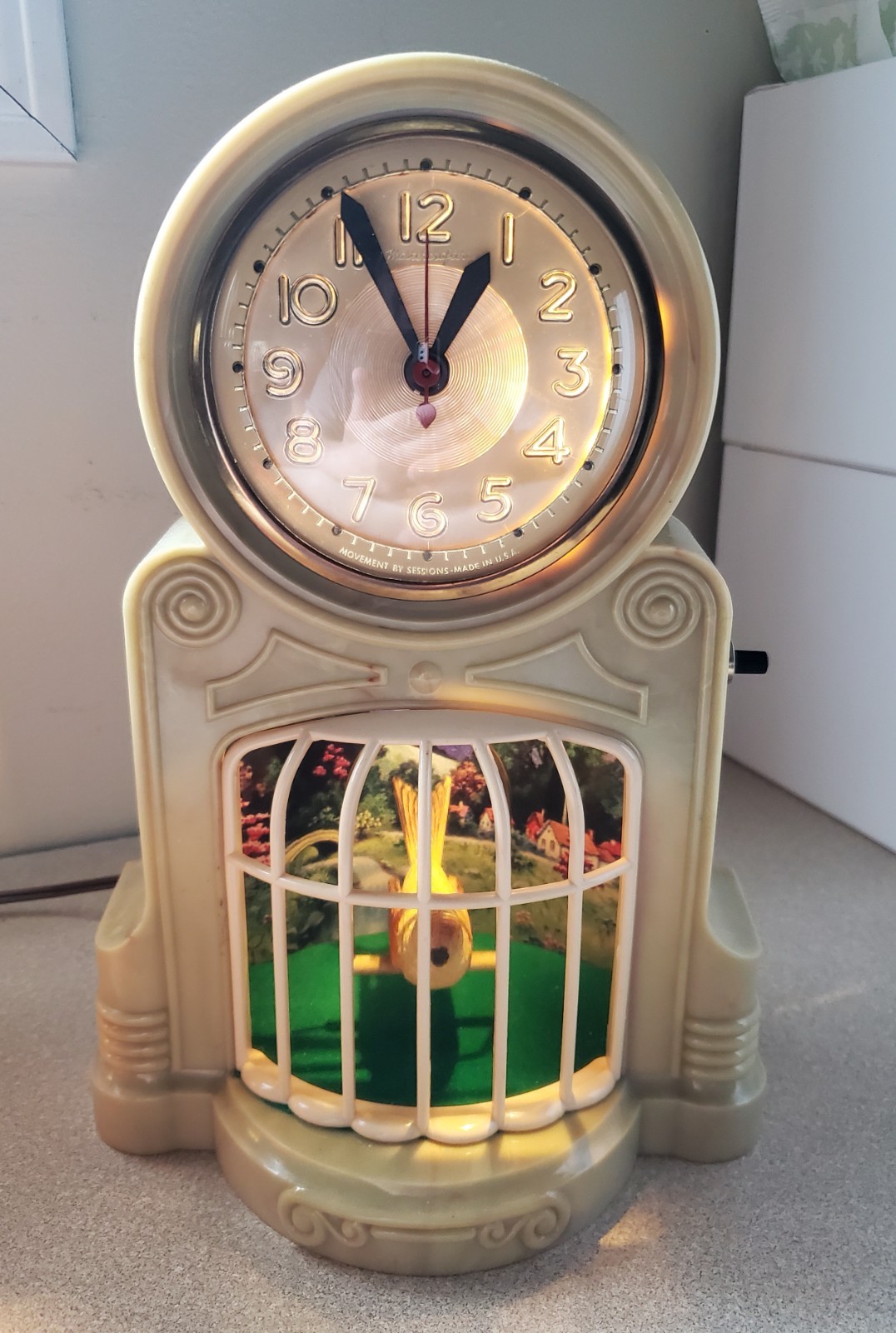 Mastercrafters 335 Swinging Bird Clock Green Onyx Finish Fully Restored