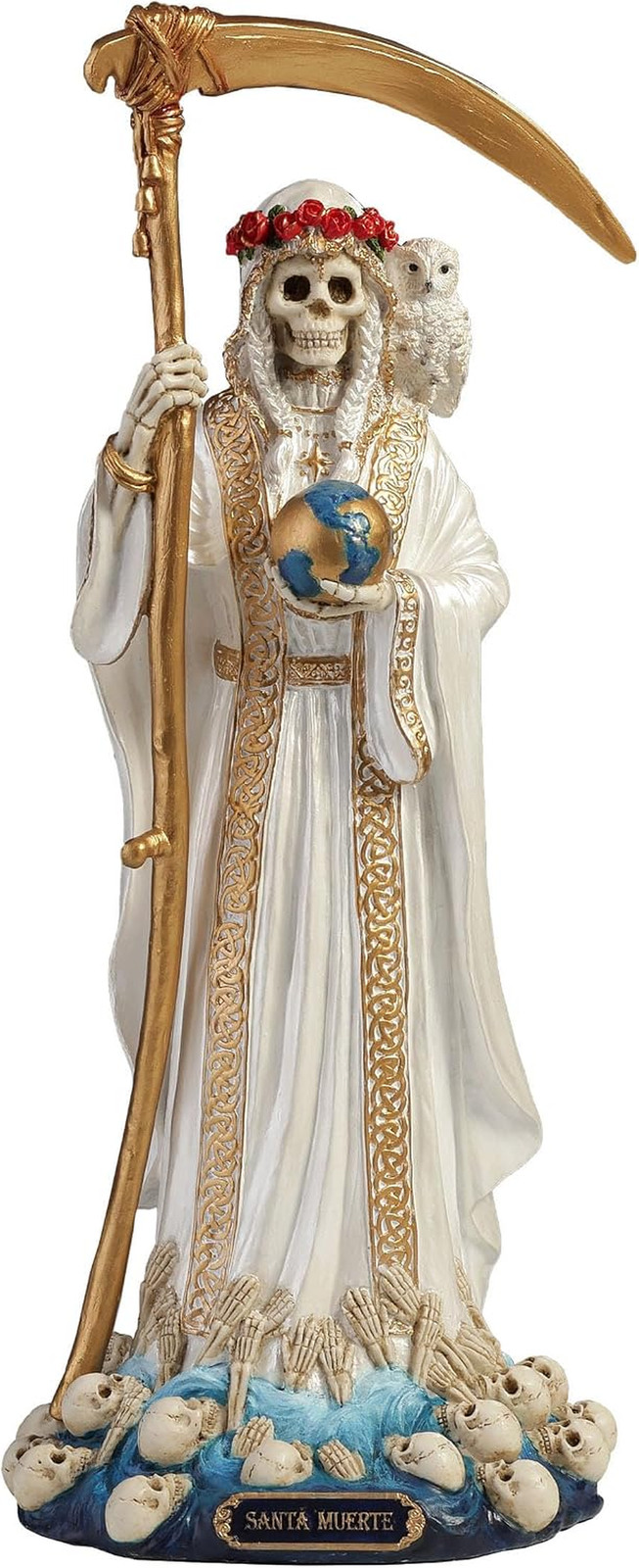 11 1/2 Inch Santa Muerte Grim Reaper Holy Death Resin Sculpture White Gold Finis 11 1/2 Inch Santa Muerte Grim Reaper Holy Death Resin Sculpture White Gold Finis