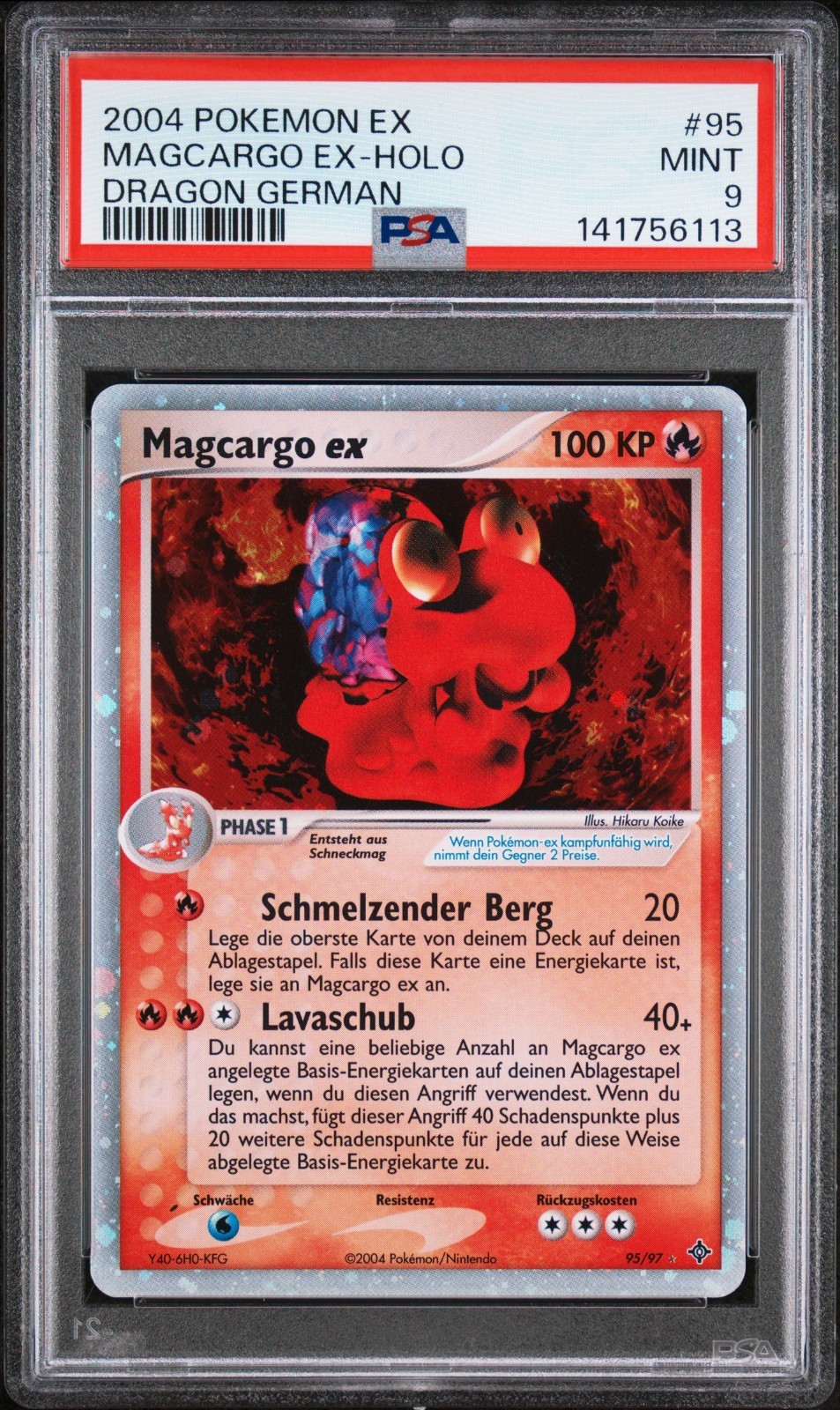 2004 Pokemon Card EX Magcargo EX Dragon Holo #95 PSA 9 MINT GERMAN 