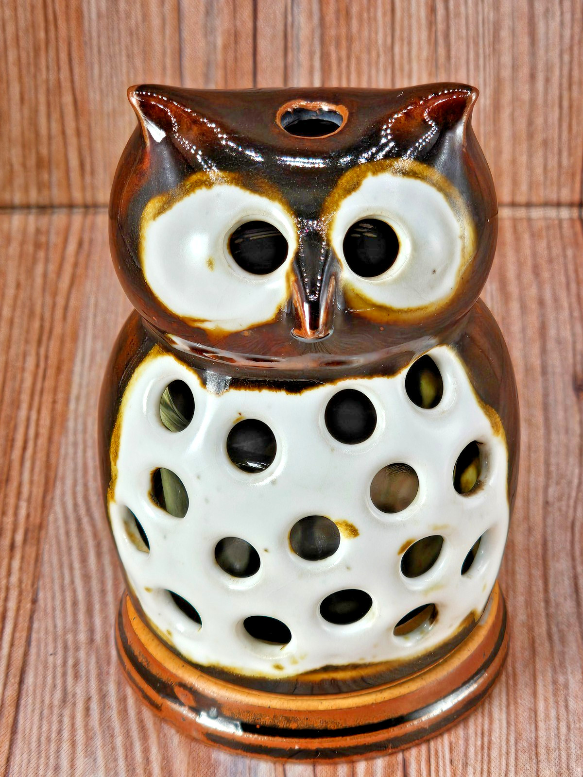 Vintage Otagiri Owl Tea Light Candle Luminary 3 Piece Set Ceramic Stoneware MCM
